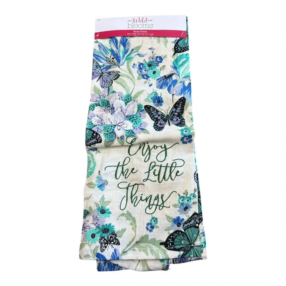 Wild Blooms Hand Towel OS Multicolor Brand New Butterfly Floral Embroidered